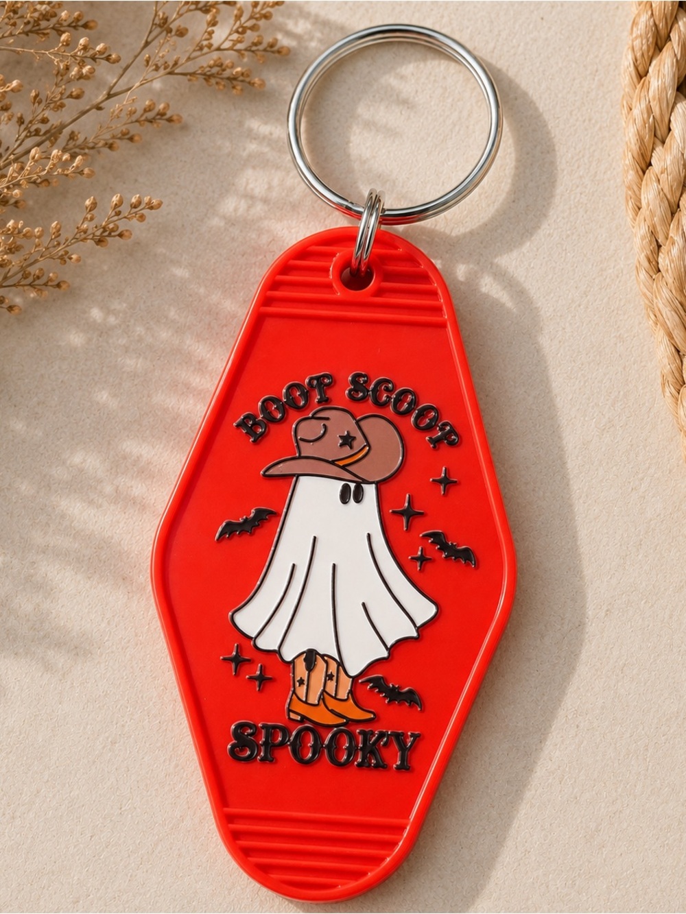 Boot Scoot Spooky Ghost Keychain - Red
